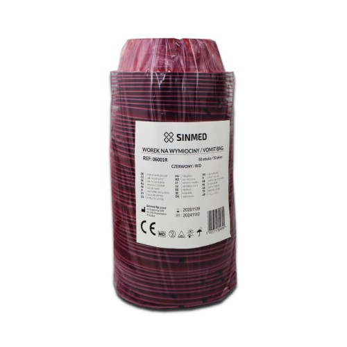 Worek na wymiociny 1500ml czerwony, opak. 50 sztuk, producent Sinmed